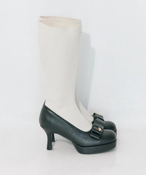 OLIVE des OLIVE（オリーブデオリーブ）の「【Belle Charme】Ribbon Sock Boots（ブーツ・レディース・オフホワイト/ブラック・SMALL/MEDIUM/LARGE）」の8枚目の写真