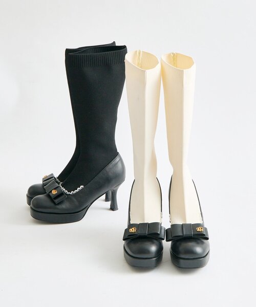 OLIVE des OLIVE（オリーブデオリーブ）の「【Belle Charme】Ribbon Sock Boots（ブーツ・レディース・オフホワイト/ブラック・SMALL/MEDIUM/LARGE）」の11枚目の写真