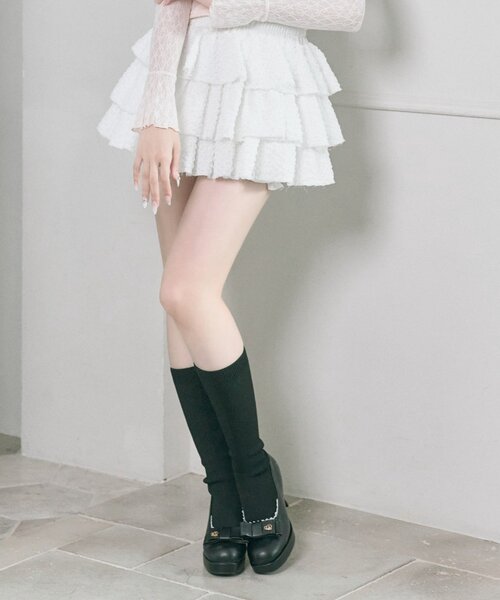 OLIVE des OLIVE（オリーブデオリーブ）の「【Belle Charme】Ribbon Sock Boots（ブーツ・レディース・オフホワイト/ブラック・SMALL/MEDIUM/LARGE）」の12枚目の写真