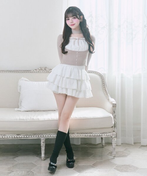 OLIVE des OLIVE（オリーブデオリーブ）の「【Belle Charme】Ribbon Sock Boots（ブーツ・レディース・オフホワイト/ブラック・SMALL/MEDIUM/LARGE）」の14枚目の写真