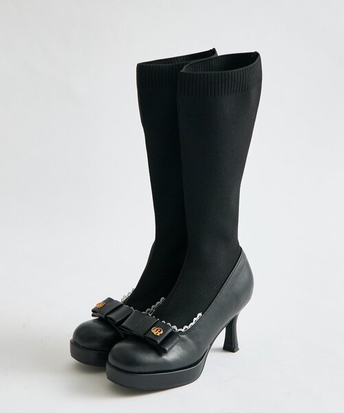 OLIVE des OLIVE（オリーブデオリーブ）の「【Belle Charme】Ribbon Sock Boots（ブーツ・レディース・オフホワイト/ブラック・SMALL/MEDIUM/LARGE）」の15枚目の写真