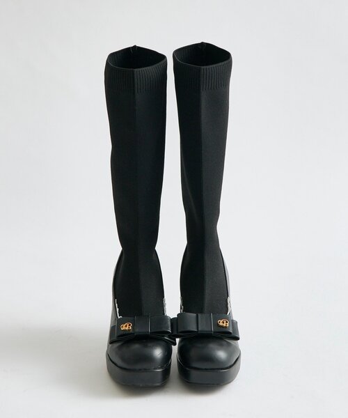 OLIVE des OLIVE（オリーブデオリーブ）の「【Belle Charme】Ribbon Sock Boots（ブーツ・レディース・オフホワイト/ブラック・SMALL/MEDIUM/LARGE）」の16枚目の写真