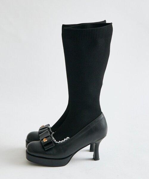 OLIVE des OLIVE（オリーブデオリーブ）の「【Belle Charme】Ribbon Sock Boots（ブーツ・レディース・オフホワイト/ブラック・SMALL/MEDIUM/LARGE）」の17枚目の写真