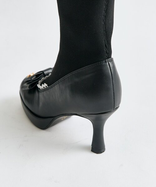 OLIVE des OLIVE（オリーブデオリーブ）の「【Belle Charme】Ribbon Sock Boots（ブーツ・レディース・オフホワイト/ブラック・SMALL/MEDIUM/LARGE）」の21枚目の写真