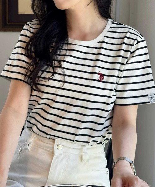 U.S. POLO ASSN.(ユーエスポロアッスン)の「GeeRA別注【U.S. POLO ASSN.】 S~LLサイズ展開 接触冷感ワンポイント刺繍コンパクトシルエットベーシックTシャツ(Tシャツ/カットソー・レディース・ブラック/その他/オフホワイト/ホワイト系その他/ネイビー/ベージュ・SMALL/MEDIUM/LARGE/X-LARGE)」の6枚目の写真