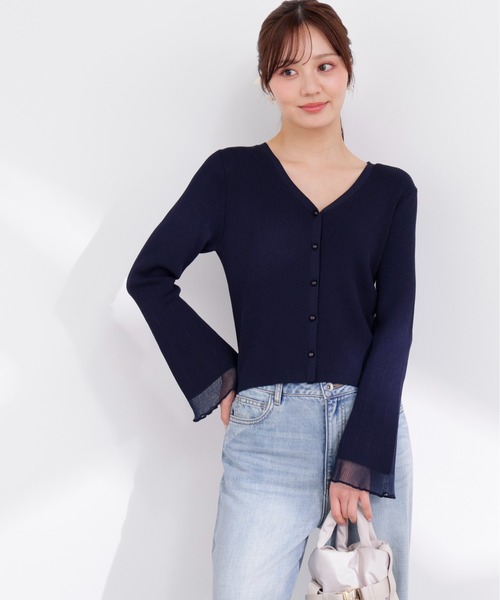 PROPORTION BODY DRESSING（プロポーションボディドレッシング）の「部分シアーリブカーディガン / 1216174403（カーディガン/ボレロ・レディース・イエロー/ネイビー/ホワイト系その他/ピンク/ブルー・FREE）」の2枚目の写真