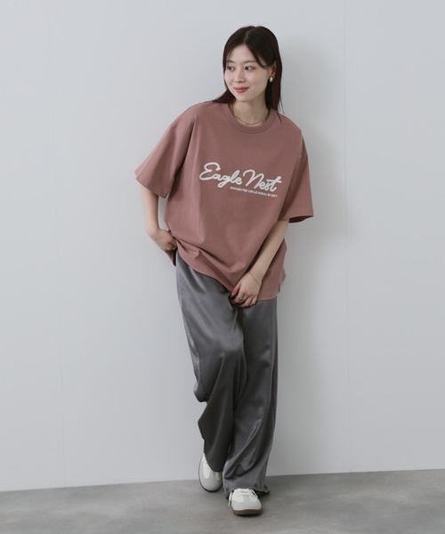 NAVY（ネイビー）の「NAVY ヘビーウェイトルーズTシャツ（Tシャツ/カットソー・レディース・ローズ系/オフホワイト/チャコールグレー・FREE）」の4枚目の写真