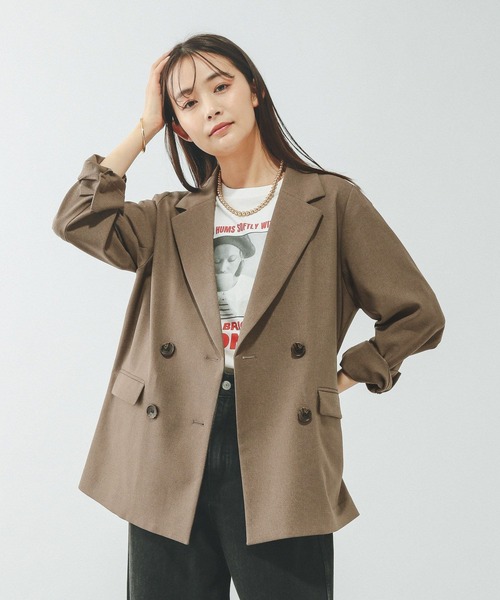 GLOBAL WORK(グローバルワーク)の「お手入れラクラクセットアップ/ダブルジャケット/601280(テーラードジャケット・レディース・グレイッシュベージュ/ネイビー/ベージュ/ブラウン・SMALL/LARGE/MEDIUM)」の2枚目の写真