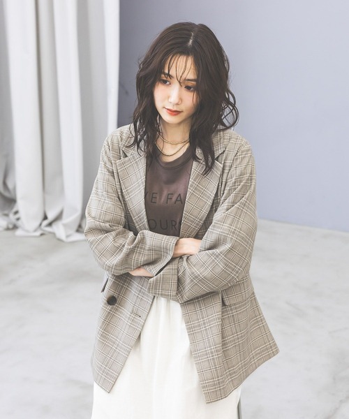 GLOBAL WORK(グローバルワーク)の「お手入れラクラクセットアップ/ダブルジャケット/601280(テーラードジャケット・レディース・グレイッシュベージュ/ネイビー/ベージュ/ブラウン・SMALL/LARGE/MEDIUM)」の10枚目の写真