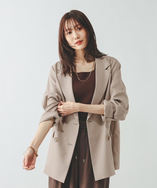 GLOBAL WORK(グローバルワーク)の「お手入れラクラクセットアップ/ダブルジャケット/601280(テーラードジャケット・レディース・グレイッシュベージュ/ネイビー/ベージュ/ブラウン・SMALL/LARGE/MEDIUM)」の17枚目の写真