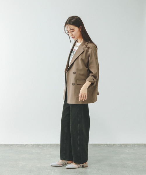 GLOBAL WORK(グローバルワーク)の「お手入れラクラクセットアップ/ダブルジャケット/601280(テーラードジャケット・レディース・グレイッシュベージュ/ネイビー/ベージュ/ブラウン・SMALL/LARGE/MEDIUM)」の12枚目の写真