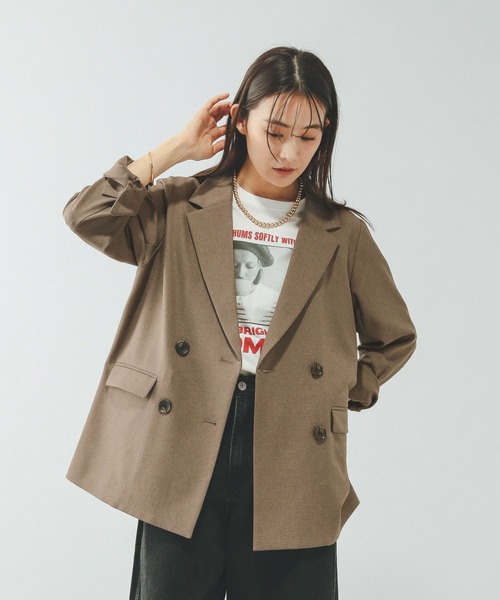 GLOBAL WORK(グローバルワーク)の「お手入れラクラクセットアップ/ダブルジャケット/601280(テーラードジャケット・レディース・グレイッシュベージュ/ネイビー/ベージュ/ブラウン・SMALL/LARGE/MEDIUM)」の13枚目の写真