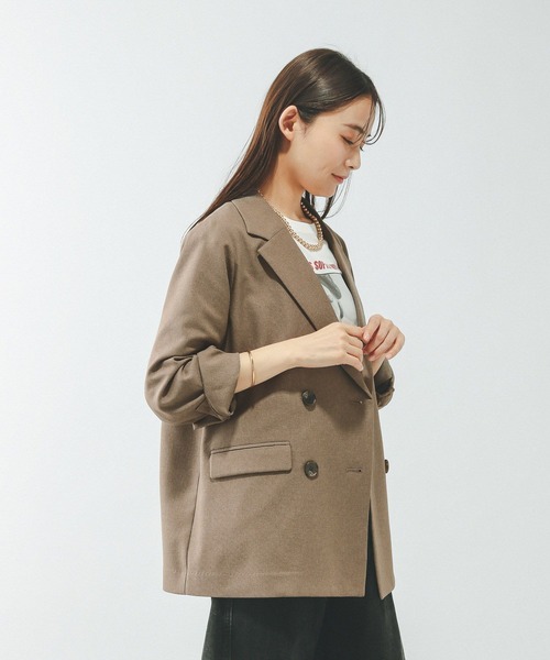 GLOBAL WORK(グローバルワーク)の「お手入れラクラクセットアップ/ダブルジャケット/601280(テーラードジャケット・レディース・グレイッシュベージュ/ネイビー/ベージュ/ブラウン・SMALL/LARGE/MEDIUM)」の14枚目の写真