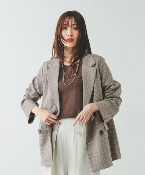 GLOBAL WORK(グローバルワーク)の「お手入れラクラクセットアップ/ダブルジャケット/601280(テーラードジャケット・レディース・グレイッシュベージュ/ネイビー/ベージュ/ブラウン・SMALL/LARGE/MEDIUM)」の21枚目の写真