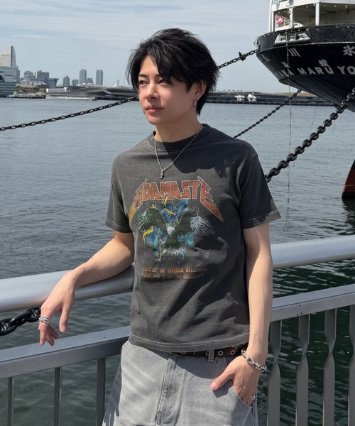 ADAMASTE(アダマスト)の「Vintage Make Short Band T-shirt - ヴィンテージメイクバンドTシャツ/ロックTシャツ【短丈】(Tシャツ/カットソー・メンズ・ブラック系その他/ブラック系その他2/ブラック系その他3/ブラック系その他4・SMALL/MEDIUM/LARGE)」の6枚目の写真