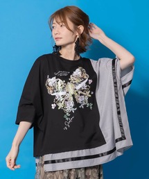 iS ScoLar（イズスカラー）の「561225：ラメ入りアンティーク柄アシメ異素材切替PO（Tシャツ/カットソー）」