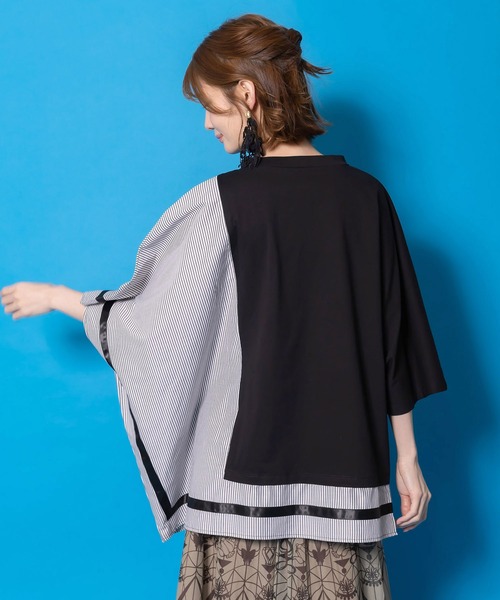 iS ScoLar（イズスカラー）の「561225：ラメ入りアンティーク柄アシメ異素材切替PO（Tシャツ/カットソー・レディース・ベージュ/ブラック/オフホワイト・M）」の15枚目の写真