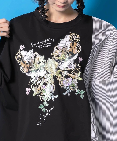 iS ScoLar（イズスカラー）の「561225：ラメ入りアンティーク柄アシメ異素材切替PO（Tシャツ/カットソー・レディース・ベージュ/ブラック/オフホワイト・M）」の17枚目の写真