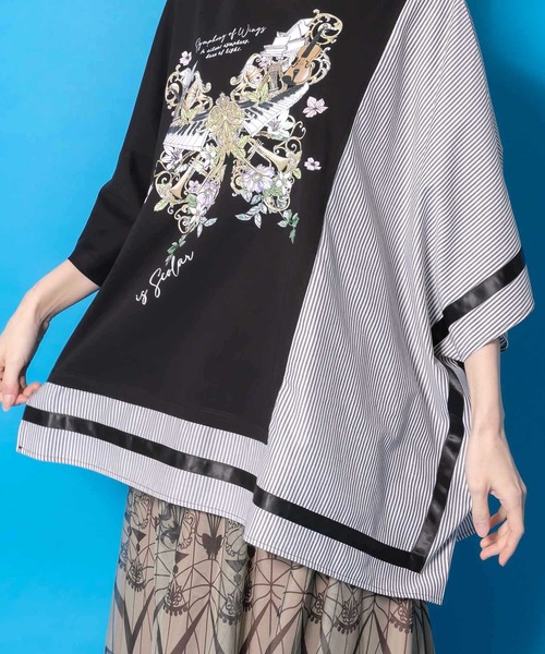 iS ScoLar（イズスカラー）の「561225：ラメ入りアンティーク柄アシメ異素材切替PO（Tシャツ/カットソー・レディース・ベージュ/ブラック/オフホワイト・M）」の18枚目の写真