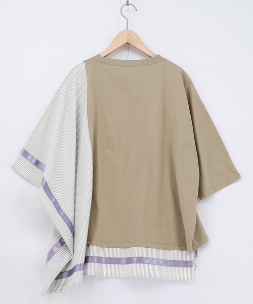 iS ScoLar（イズスカラー）の「561225：ラメ入りアンティーク柄アシメ異素材切替PO（Tシャツ/カットソー・レディース・ベージュ/ブラック/オフホワイト・M）」の4枚目の写真