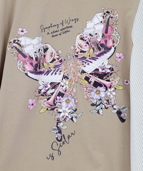 iS ScoLar（イズスカラー）の「561225：ラメ入りアンティーク柄アシメ異素材切替PO（Tシャツ/カットソー・レディース・ベージュ/ブラック/オフホワイト・M）」の5枚目の写真