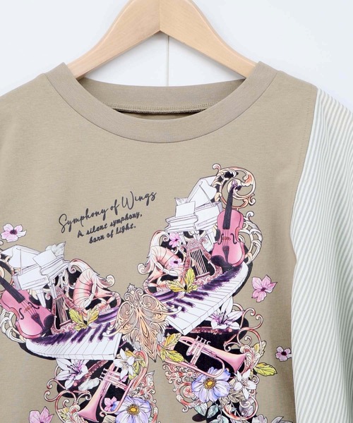 iS ScoLar（イズスカラー）の「561225：ラメ入りアンティーク柄アシメ異素材切替PO（Tシャツ/カットソー・レディース・ベージュ/ブラック/オフホワイト・M）」の6枚目の写真