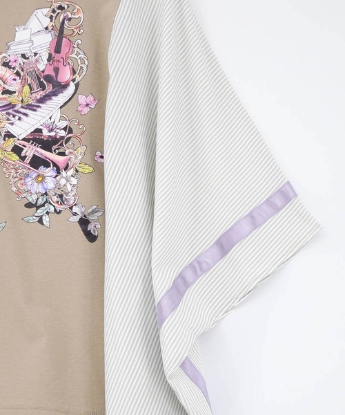 iS ScoLar（イズスカラー）の「561225：ラメ入りアンティーク柄アシメ異素材切替PO（Tシャツ/カットソー・レディース・ベージュ/ブラック/オフホワイト・M）」の9枚目の写真