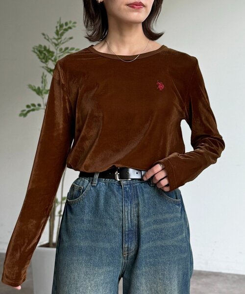 U.S. POLO ASSN.(ユーエスポロアッスン)の「シアーベロアロンT(Tシャツ/カットソー・レディース・ブラウン/アイボリー/ブラック/グレー・FREE)」の4枚目の写真