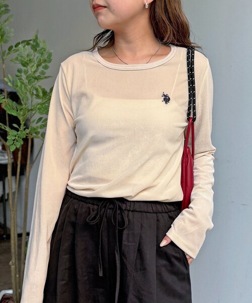 U.S. POLO ASSN.(ユーエスポロアッスン)の「シアーベロアロンT(Tシャツ/カットソー・レディース・ブラウン/アイボリー/ブラック/グレー・FREE)」の3枚目の写真