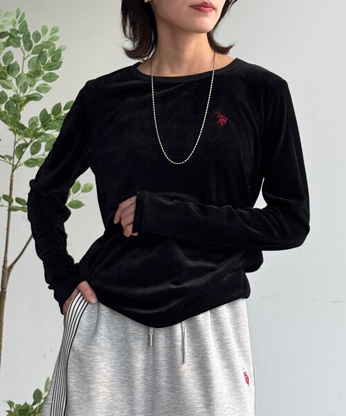 U.S. POLO ASSN.(ユーエスポロアッスン)の「シアーベロアロンT(Tシャツ/カットソー・レディース・ブラウン/アイボリー/ブラック/グレー・FREE)」の1枚目の写真