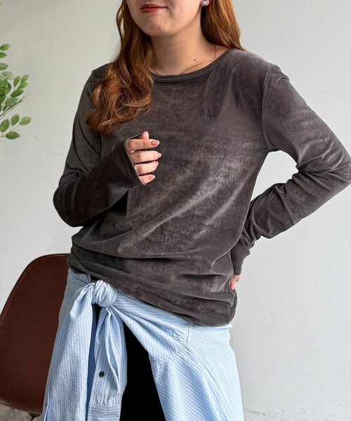 U.S. POLO ASSN.(ユーエスポロアッスン)の「シアーベロアロンT(Tシャツ/カットソー・レディース・ブラウン/アイボリー/ブラック/グレー・FREE)」の9枚目の写真