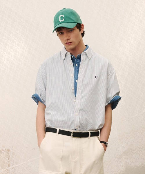 COVERNAT(カバーナット)の「COOLMAX C LOGO OXFORD STRIPED HALF SHIRT(シャツ/ブラウス・メンズ・グリーン/ブルー/グレー・MEDIUM/SMALL/X-SMALL/X-LARGE/LARGE)」の3枚目の写真