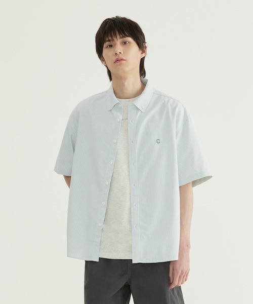 COVERNAT(カバーナット)の「COOLMAX C LOGO OXFORD STRIPED HALF SHIRT(シャツ/ブラウス・メンズ・グリーン/ブルー/グレー・MEDIUM/SMALL/X-SMALL/X-LARGE/LARGE)」の7枚目の写真