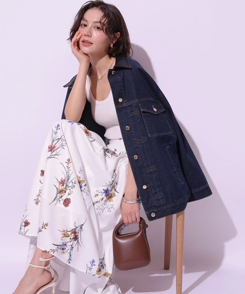 Arpege story(アルページュストーリー)の「レースアップフラワープリントスカート(スカート・レディース・ブラック/ホワイト・2/1/0)」の5枚目の写真