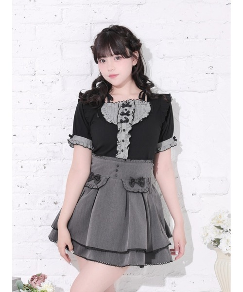 NOEMIE（ノエミー）の「リボンストラップドーリーヨークカットソー（Tシャツ/カットソー・レディース・ダークグレー/A/オフホワイト/ブラック・M）」の4枚目の写真