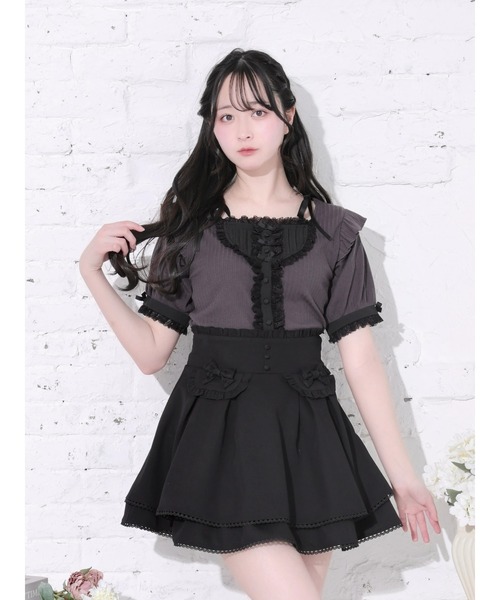 NOEMIE（ノエミー）の「リボンストラップドーリーヨークカットソー（Tシャツ/カットソー・レディース・ダークグレー/A/オフホワイト/ブラック・M）」の2枚目の写真