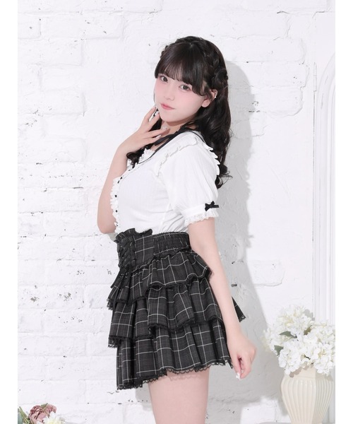 NOEMIE（ノエミー）の「リボンストラップドーリーヨークカットソー（Tシャツ/カットソー・レディース・ダークグレー/A/オフホワイト/ブラック・M）」の6枚目の写真