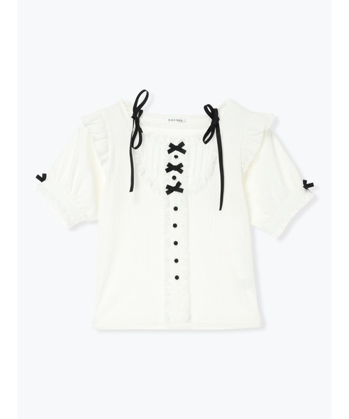 NOEMIE（ノエミー）の「リボンストラップドーリーヨークカットソー（Tシャツ/カットソー・レディース・ダークグレー/A/オフホワイト/ブラック・M）」の21枚目の写真