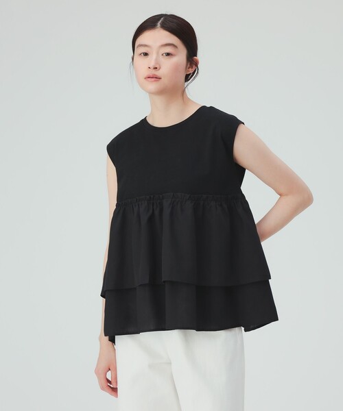 BEAMS HEART(ビームスハート)の「【洗える・異素材ドッキング】コンビ ティアード プルオーバー(Tシャツ/カットソー・レディース・オフホワイト/ブラック/ブラウン・FREE)」の19枚目の写真