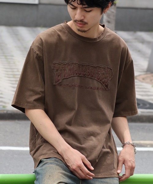 THRASHER（スラッシャー）の「【THRASHER/スラッシャー】ピグメント加工 ダメージアップリケ 半袖Tシャツ（Tシャツ/カットソー・メンズ・ピンク/ブラウン/グレー系1/ライトグレー/サックスブルー/グレー系2・L/M/XL）」の4枚目の写真