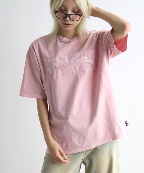 THRASHER（スラッシャー）の「【THRASHER/スラッシャー】ピグメント加工 ダメージアップリケ 半袖Tシャツ（Tシャツ/カットソー・メンズ・ピンク/ブラウン/グレー系1/ライトグレー/サックスブルー/グレー系2・L/M/XL）」の6枚目の写真