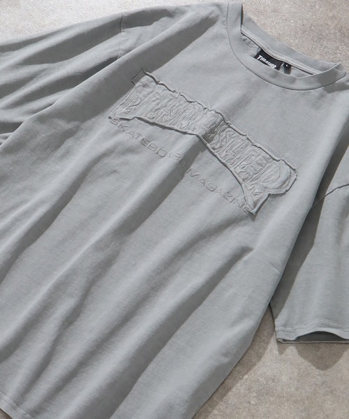 THRASHER（スラッシャー）の「【THRASHER/スラッシャー】ピグメント加工 ダメージアップリケ 半袖Tシャツ（Tシャツ/カットソー・メンズ・ピンク/ブラウン/グレー系1/ライトグレー/サックスブルー/グレー系2・L/M/XL）」の12枚目の写真