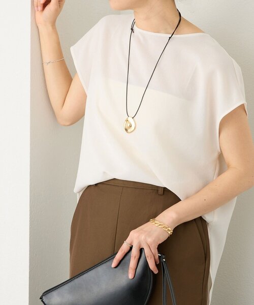 RIVE DROITE（リヴドロワ）の「予約【セットアップ着用可能】メッシュフレンチブラウス（シャツ/ブラウス・レディース・オフホワイト/ブラック/モカ/ブラウン・FREE）」の2枚目の写真