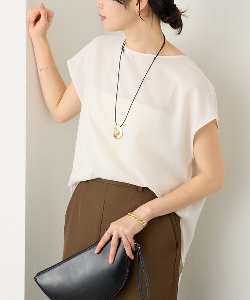 RIVE DROITE（リヴドロワ）の「予約【セットアップ着用可能】メッシュフレンチブラウス（シャツ/ブラウス・レディース・オフホワイト/ブラック/モカ/ブラウン・FREE）」の9枚目の写真