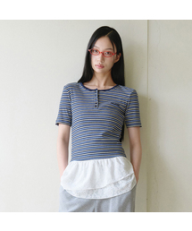 SLIM FIT HENRYNECK HALF T-SHIRT NV+BL