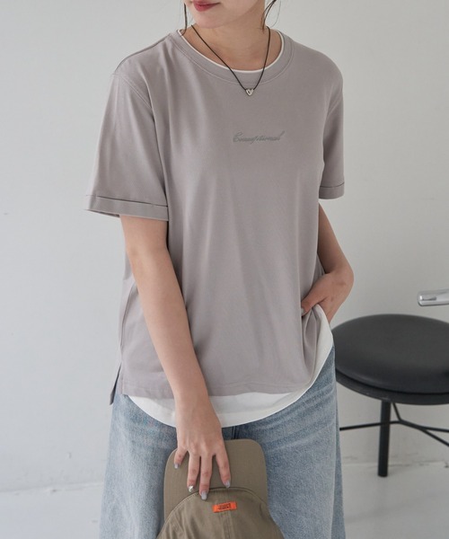 ikka（イッカ）の「【雑誌InRed6月号掲載】鹿の子裾レイヤードプルオーバー【接触冷感】（Tシャツ/カットソー・レディース・ライトグレー/ライトブルー/ネイビー/イエロー/ライトグリーン・M/L/S）」の2枚目の写真