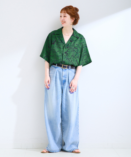 B.C STOCK（ベーセーストック）の「手洗い可 / ストロークプリントクロップSSシャツ（シャツ/ブラウス・レディース・ブラック/ネイビー/グリーン・FREE）」の10枚目の写真