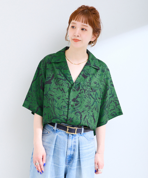B.C STOCK（ベーセーストック）の「手洗い可 / ストロークプリントクロップSSシャツ（シャツ/ブラウス・レディース・ブラック/ネイビー/グリーン・FREE）」の13枚目の写真