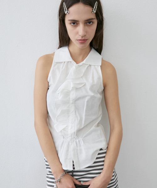 Rohwel(ローウェル)の「Ruffle Tie Sleeveless Blouse / ラッフルタイスリーブレスブラウス(シャツ/ブラウス・レディース・ホワイト/カーキ・FREE)」の2枚目の写真