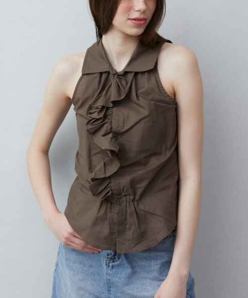 Rohwel(ローウェル)の「Ruffle Tie Sleeveless Blouse / ラッフルタイスリーブレスブラウス(シャツ/ブラウス・レディース・ホワイト/カーキ・FREE)」の3枚目の写真